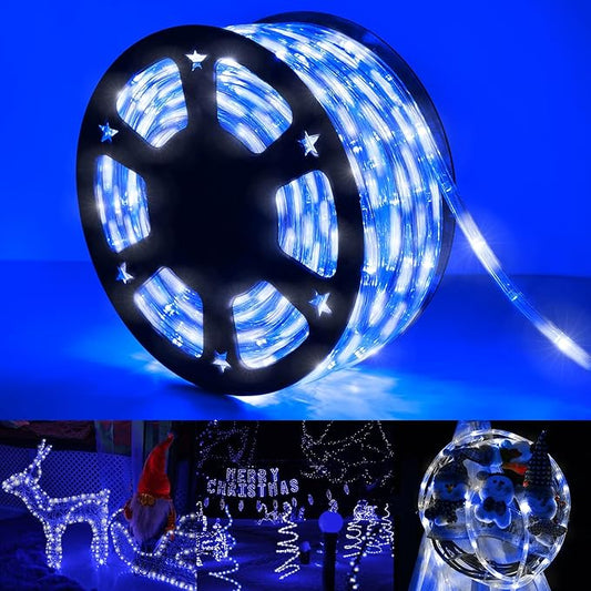 150ft LED Rope Lights Outdoor, 1080 LED Connectable and Flexible Tube Lights with 8 Modes, Waterproof LED Rope Lighting for Garden Patio Bedroom Party Pool Indoor Outdoor Christmas Decor (White&Blue)