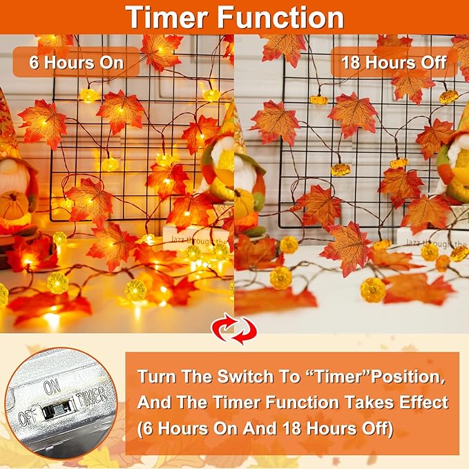 2 Pack & Timer - Thanksgiving Decorations Fall Garland with Pumpkin Lights Fall Decorations for Home, Total 60LED 20Ft Maples Leaves Thanksgiving Lights Battery Operated Indoor Outdoor Christmas Decor