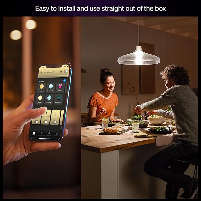 Philips Hue Smart LED A19 Bulb, Warm White Light 2700K, E26 Base, 10.5W, 1100 Lumens, Dimmable, Works with Alexa, Google Assistant, and Apple Home, 2 Pack