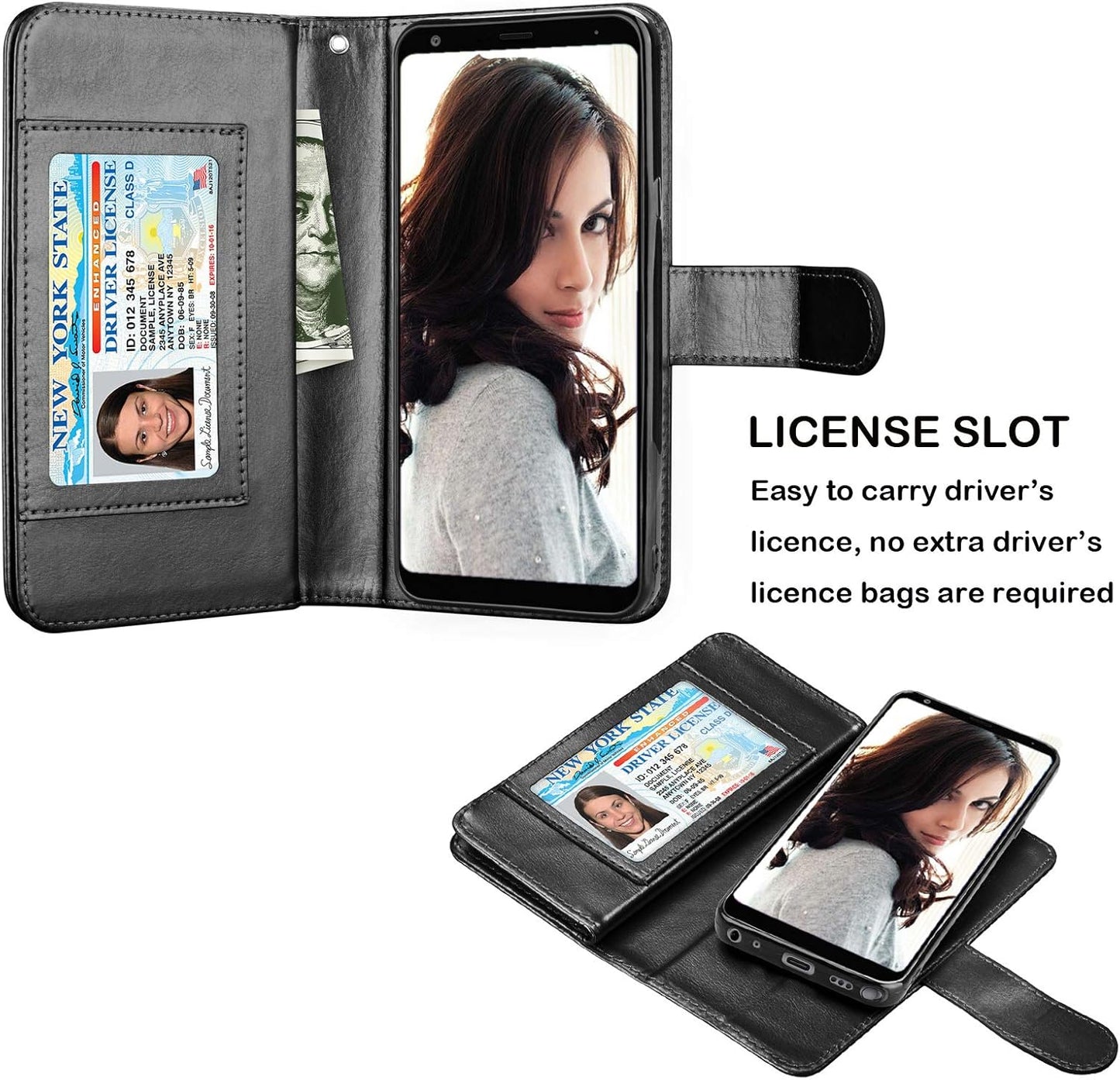 NJJEX Compatible with LG Stylo 5 Case - Wallet Case with 9 Card Slots, Detachable Kickstand, Black