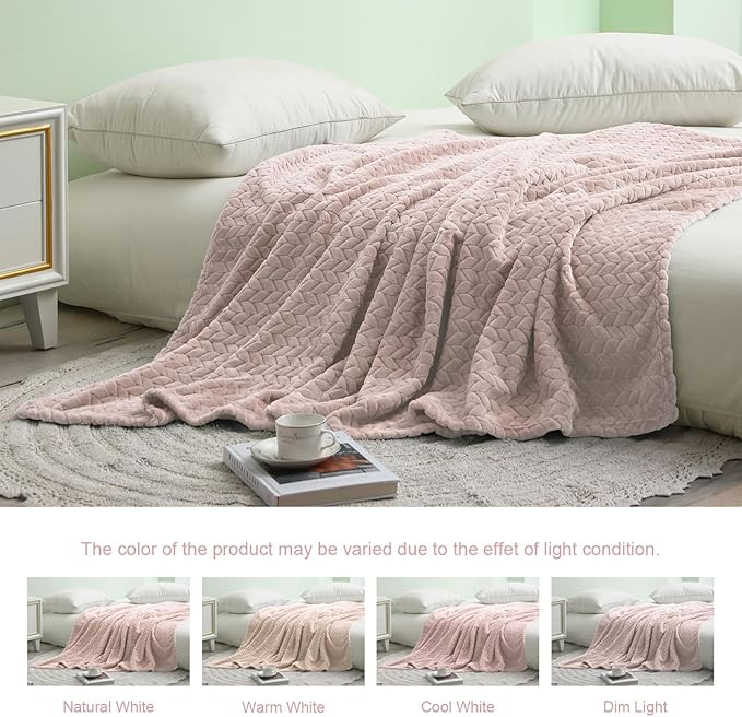 Exclusivo Mezcla Fleece Queen Size Blanket for Bed, 90x90 Inches Soft Cozy Jacquard Flannel Blankets, Lightweight Fuzzy Plush Warm for Winter, Camel