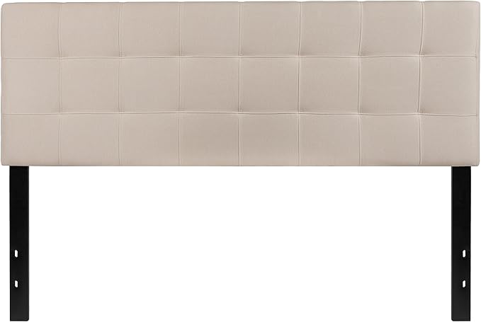 Flash Furniture Bedford Box Stitch Tufted Upholstered Queen Size Headboard in Beige Fabric