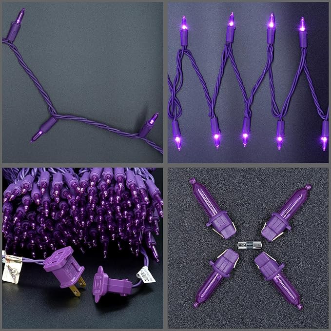 YULETIME 200 Purple LED Christmas Lights with Purple Wire, Pack of 2 Strands 33 Feet 100 Lights UL Certified Holiday String Light Set