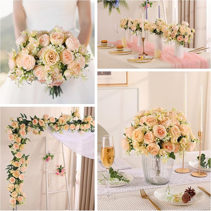 Luyue 8 Packs Peonies Artificial Flowers Vintage Faux Peony Bouquet Fake Flower for Vase Silk Floral Arrangements for Table Centerpiece Wedding Decoration Indoor Home Decor
