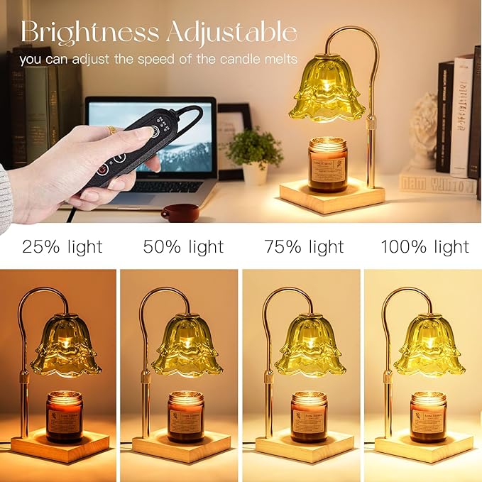 Candle Warmer Lamp with Timer: Green Flower Candle Warming Lamp with 2 Bulbs Height Adjustable Wax Warmer Dimmable Bedroom Decor Christmas Gift for Women