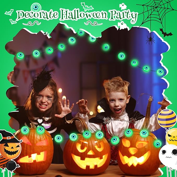 Coquimbo Halloween Decorations Eyeball String Lights, 10FT 30 LED Green Eye Halloween Lights for Indoor and Outdoor Halloweens Party Decorations