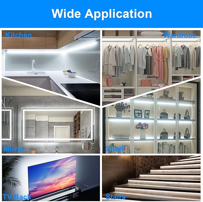 LAFULIT 10 PCS Under Cabinet Lights Kit, Stick on Lights, Flexible Led Strip Lights with Remote and Power Adapter,for Kitchen Cabinets Shelf Desk Counter Corner, 6000K Daylight White, 16.4ft