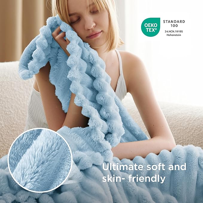 Bedsure GentleSoft Blue Fleece Blanket for Couch - Cozy Soft Blankets for Women, Cute Small Throws for Girls, Spring Decorations for Home, Light Blue, 50x60 Inches