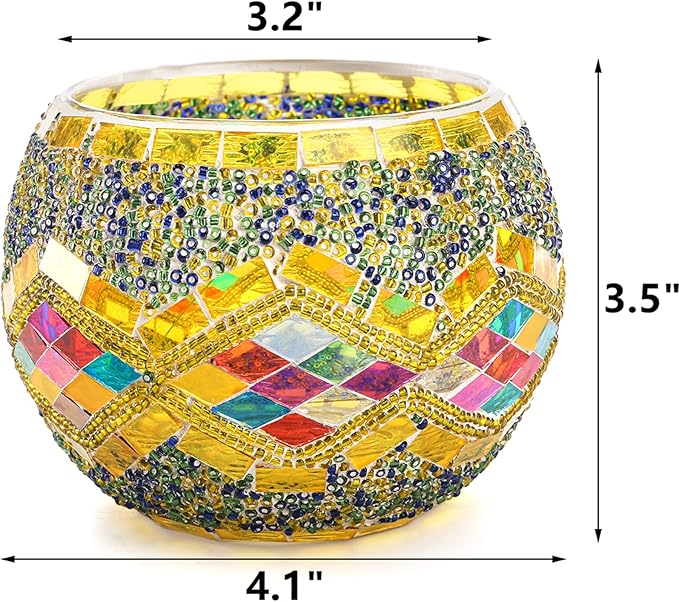 DEAYOU 4 Pack Glass Candle Holders Mosaic, Decorative Glass Tealight Votive Holder Bowl, Scented Candle Stand for Lighting Decor, Gift, Aromatherapy, Also Used as Vase, Pen Holder, Potted Plant Bowl