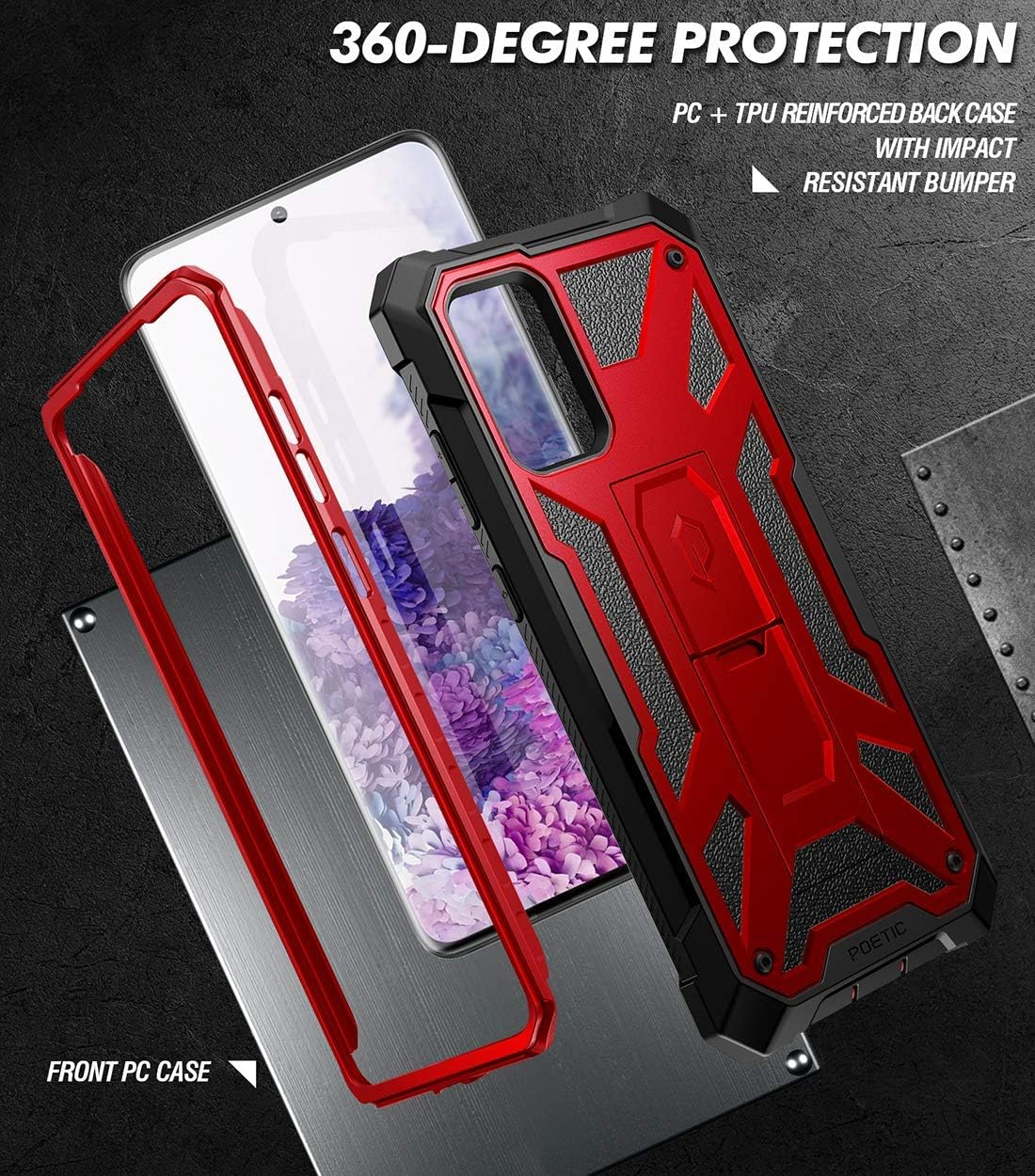 Poetic Spartan Series Case for Galaxy S20+ Plus - Full-Body Rugged Dual-Layer Shockproof Cover with Kickstand, Metallic