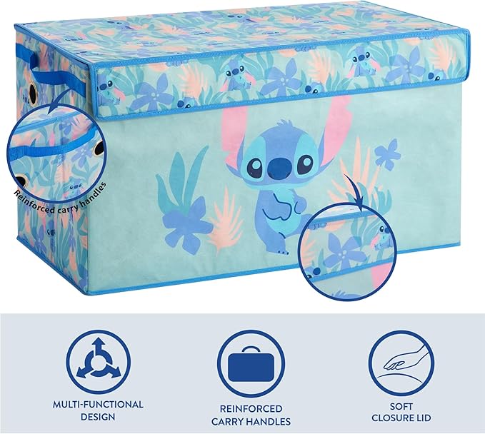 Idea Nuova Disney Stitch Collapsible Storage Trunk – Durable Organizer with Soft Lid – 28.5'' x 14.5'' x 16'' – Toy Chest & Storage Bin for Kids Bedroom, Playroom, or Nursery