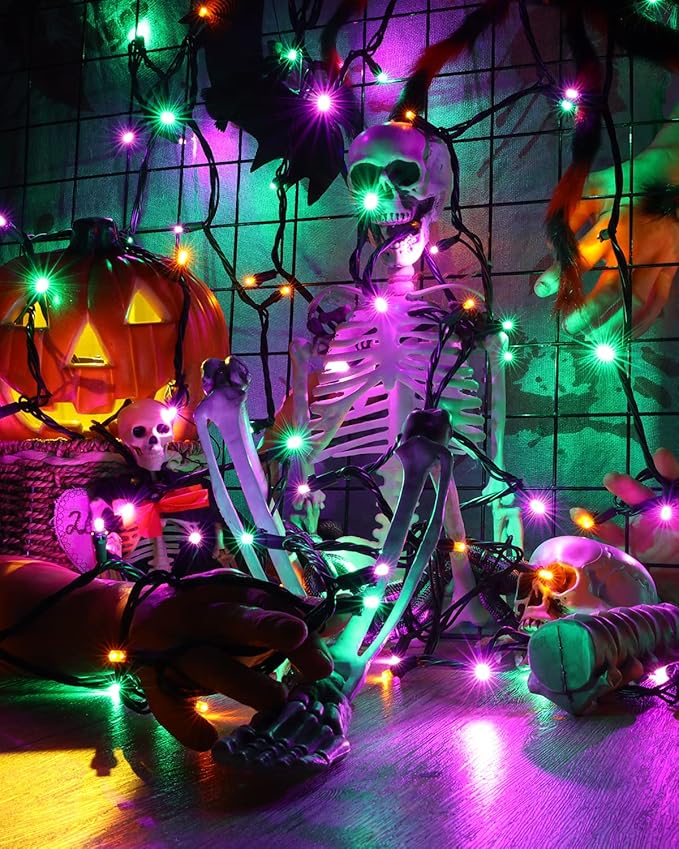 Brizled Purple Orange Green Halloween Lights, 33ft 100 LED 5MM Wide Angle Halloween String Lights, 120V UL Certified Connectable Mini Light Set for Indoor Outdoor Home Garden Patio Yard Party Decor