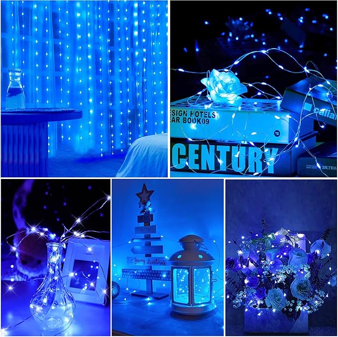 Ehome Fairy Lights, USB Operated Fairy Light Plug in 66ft 200 Led Waterproof String Lights Copper Wire Decorative String Light for Bedroom Indoor Christmas Wedding Party Patio Window (Blue)