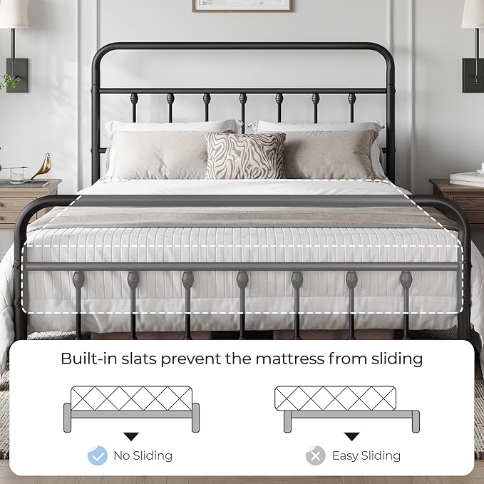 Yaheetech Classic Metal Platform Bed Frame Mattress Foundation with Victorian Style Iron-Art Headboard/Footboard/Under Bed Storage/No Box Spring Needed/Full Size Black