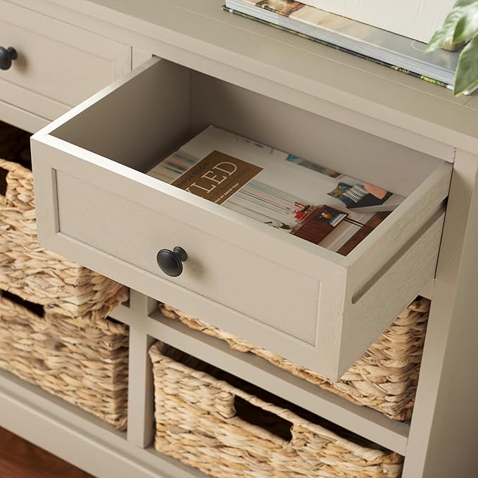SAFAVIEH Home Collection Herman Vintage Grey 6-Drawer Wicker Basket Storage Unit, Fully Assembled (AMH5702A)