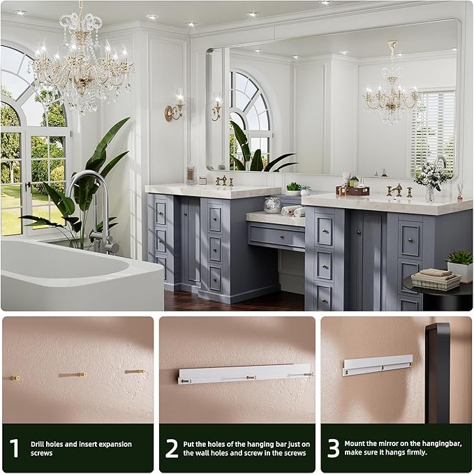 Hasipu 55×32 Inch Large Bathroom Mirror for Wall, Rectangular Silver Metal Frame Bathroom Mirrors, Modern Wall Mounted Vanity Mirror for Bathroom (Hangs Horizontal or Vertical)