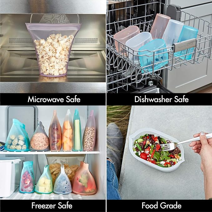 Zip Top Reusable Food Storage Bags | Short Cup [Lavender] | Silicone Meal Prep Container | Microwave, Dishwasher and Freezer Safe | Made in the USA