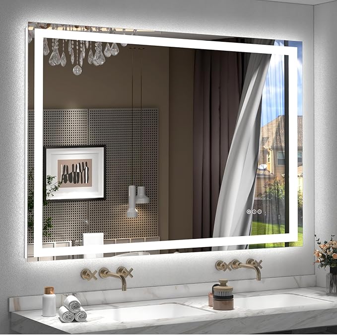 48x40 inch Large LED Mirror for Bathroom, Lighted Vanity Mirror for Wall, Dimmable, Anti-Fog, Shatter-Proof, ETL Listed (Front Lights + Backlit)