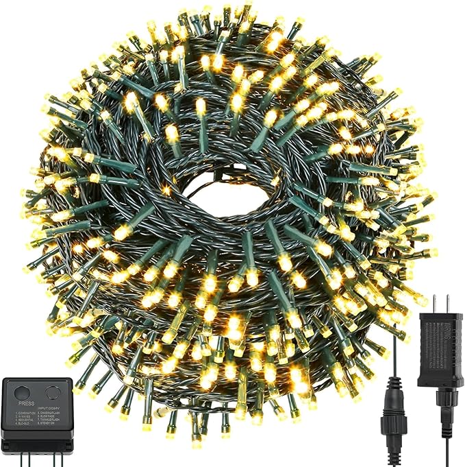 QUWIN Led Outdoor Christmas String Lights, 500 LED UL Certified 8 Lighting Modes, Indoor & Outside Waterproof Fairy Light for Christmas Tree, Patio, Holidays, Party (180 Ft Warm White)