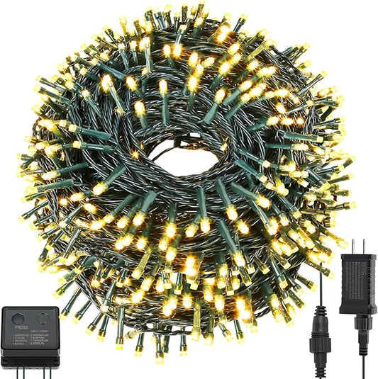 QUWIN Led Outdoor Christmas String Lights, 500 LED UL Certified 8 Lighting Modes, Indoor & Outside Waterproof Fairy Light for Christmas Tree, Patio, Holidays, Party (180 Ft Warm White)