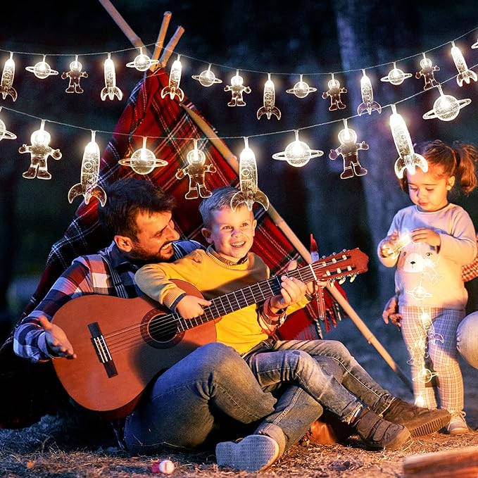 AceList 20 LED Children's Room LED String Lights Astronaut Spaceship Rocket UFO Pendants Light String Holiday Party Lights Wall Window Tree Decorative Lights(Light Warm White)