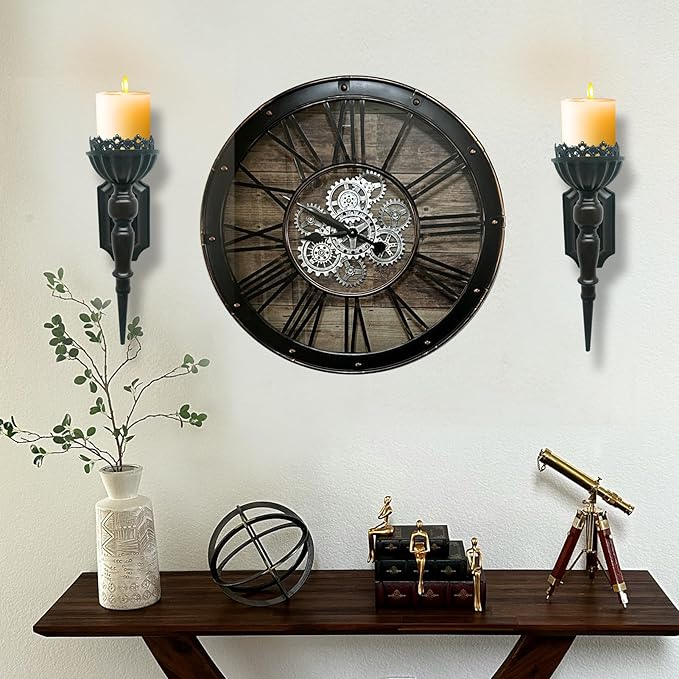 Gothic Wall Candle Sconces Set of 2 - Black Wall Mounted Candle Holders - Halloween Decor for Indoor Living Room Bathroom