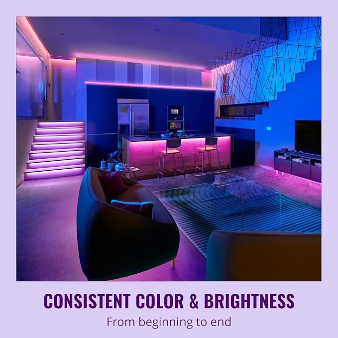 WiZ LED Smart Light Strip - Sunset to Sunrise Automation + Preset Light Modes + Control with Voice or App, Full Color RGB, Works with Alexa, Google Home, and HomeKit - 50 ft Cut to Fit (Pack of 4)
