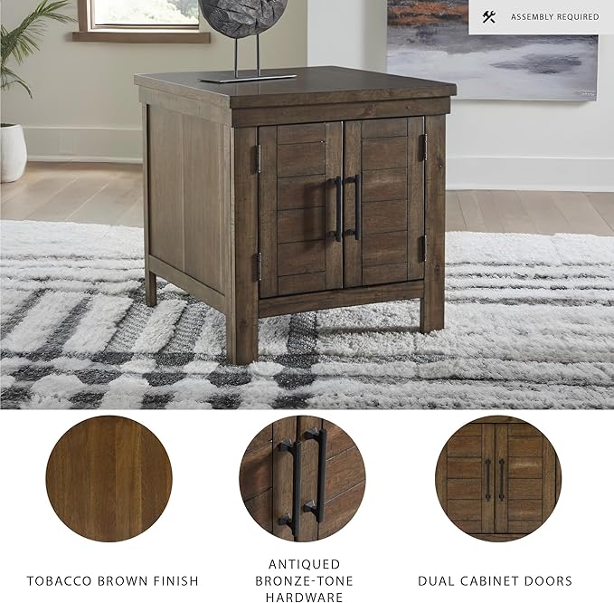 Signature Design by Ashley Moriville Rustic Farmhouse End Table with Dual Cabinet Doors, Brown