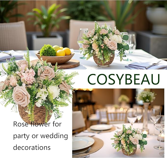 Artificial Flowers 25pcs Fake Roses, Caramel Foam Rose Faux Flower for DIY Wedding Bouquets Bridal Shower Centerpieces Floral Arrangements Home Decorations Party Backdrops Table