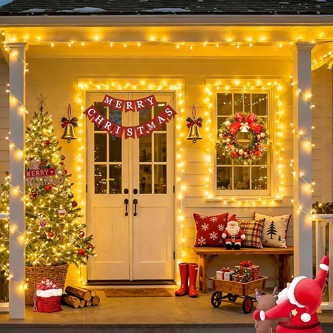 JMEXSUSS 2 Pack Battery Operated Christmas Lights with Remote, Total 66ft 200 LED Battery String Lights Outdoor Indoor, Warm White Twinkle Light for Christmas Tree Bedroom Porch Garland Yard Car Decor