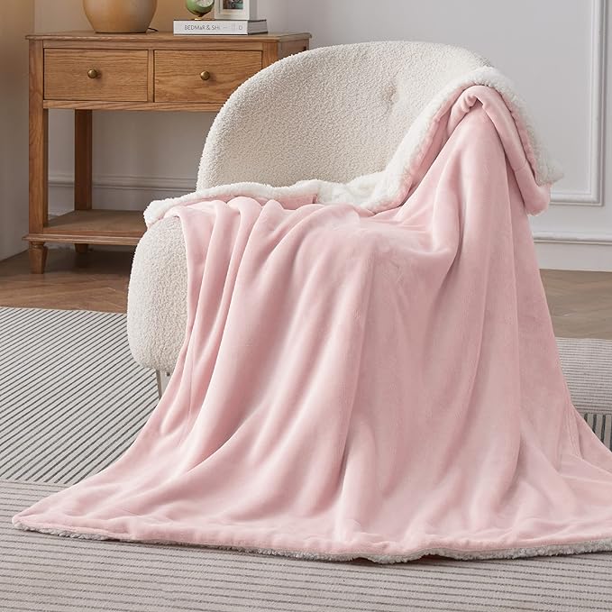 Bedsure GentleSoft Sherpa Fleece Throw Blanket Twin Size for Couch - Thick and Warm Throw for Girls and Women, Soft Fuzzy Plush Twin Blanket for Winter, Pink, 60x80 Inches