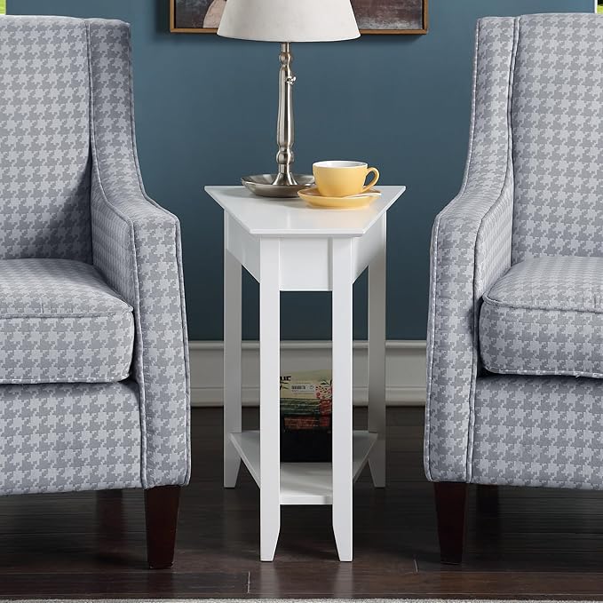 Convenience Concepts American Heritage Wedge End Table 24" - Classic Living Room Table with Storage Shelf,Side Table for Family Room, Bedside Table, White