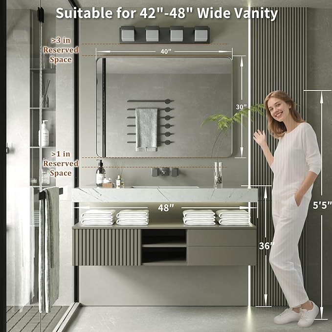 PAIHOME 30x40-Inch Brushed Nickel Bathroom-Vanity-Mirror for Wall - 304 Stainless Steel Silver Frame Bathroom Mirrors, Rectangle Farmhouse Mirror, Vertical Or Horizontal Hanging Modern Mirror