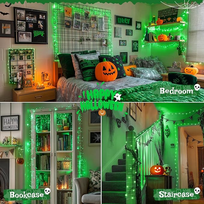 JMEXSUSS 2 Pack Green Fairy Lights Battery Operated, Total 400 LED 132ft Twinkle String Lights with Remote, 8 Modes Christmas Lights for Tree Fireplace Bedroom Indoor Outdoor Halloween Xmas Decor