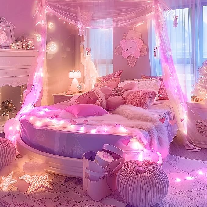 JMEXSUSS 8 Pack 50 LED Christmas Fairy Lights Battery Operated String Lights, 16ft Pink Twinkle Fairy Lights Indoor Outdoor Waterproof for Mason Jars Bedroom Party Wedding Christmas Decorations