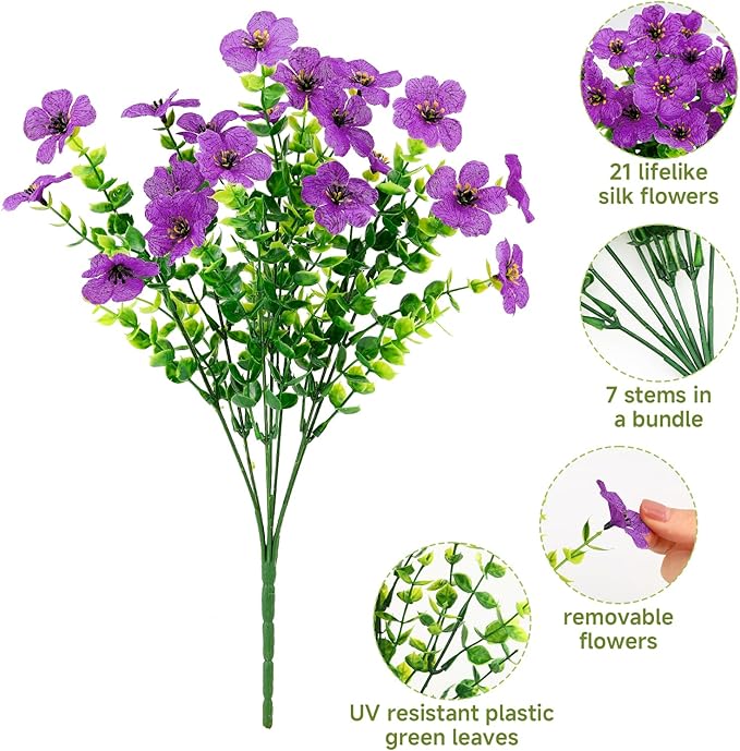 SHareconn 48 Bundles Artificial Flowers for Outdoors Decoration, Faux Plants Fake Silk Colorful Daisy Eucalyptus Lavender, UV Resistant for Outside Home Porch Patio Indoor Spring Decor, Mix 5 Colors