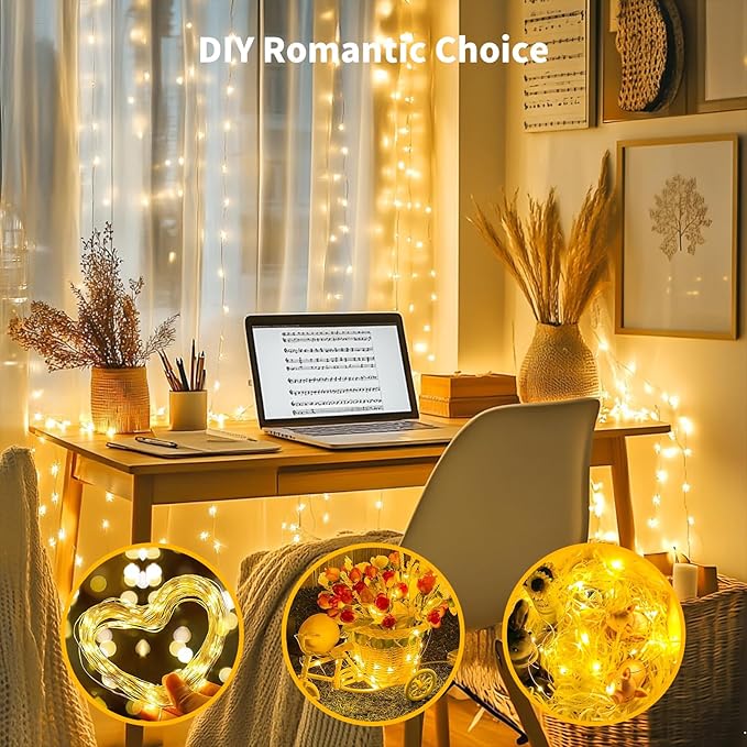 TingMiao Fairy Lights Battery Operated String Lights with Remote Control Timer, 33Ft 100 LED Waterproof 8 Modes Copper Wire Warm White Twinkle String Lights for Christmas (Warm White, 1 Pack)