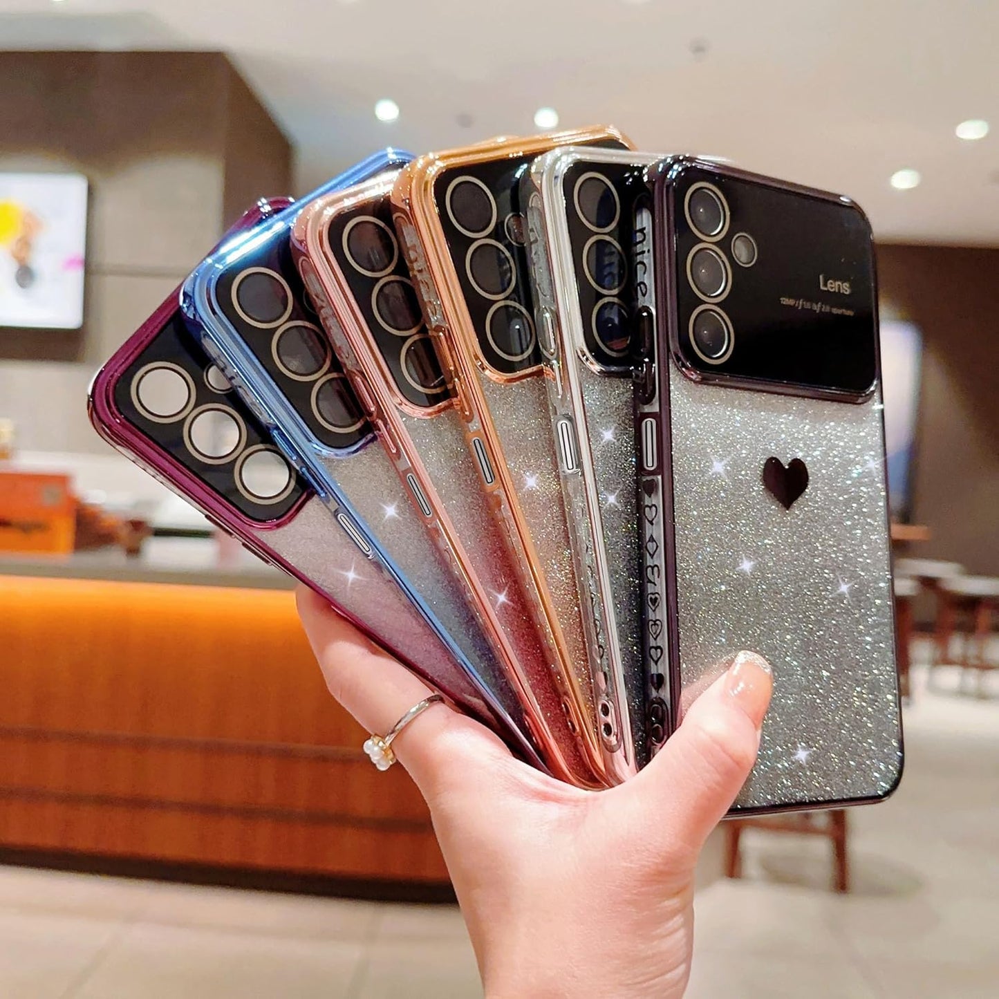 phylla Gradient Bling Glitter Heart Case for Samsung Galaxy A25 5G, Slim Clear Shockproof Bumper