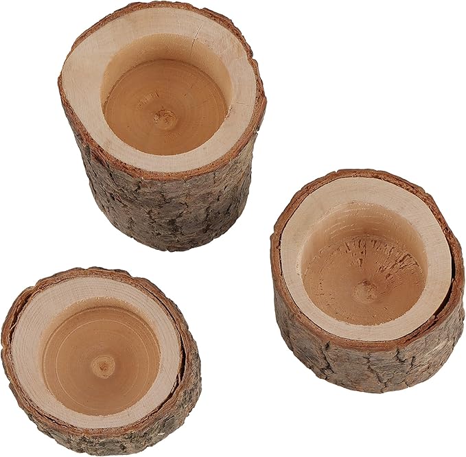 FUNSUEI 18 PCS Wooden Tea Light Candle Holders, Rustic Wood Votive Log Candle Holders, Rustic Wood Votive Candle Holder for Table Decoration, 3 Sizes