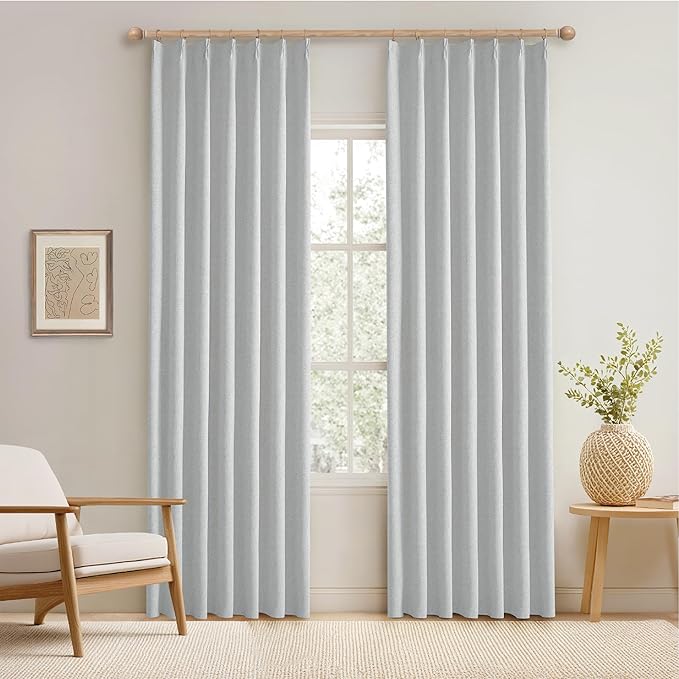 KangBang Light Grey Pinch Pleated Blackout Curtains 84 Inch Length 2 Panels Set, Faux Linen Thermal Insulated Pleated Drapes with Hooks for Bedroom Living Room, Elegant Modern Decor, 42" W x 84" L