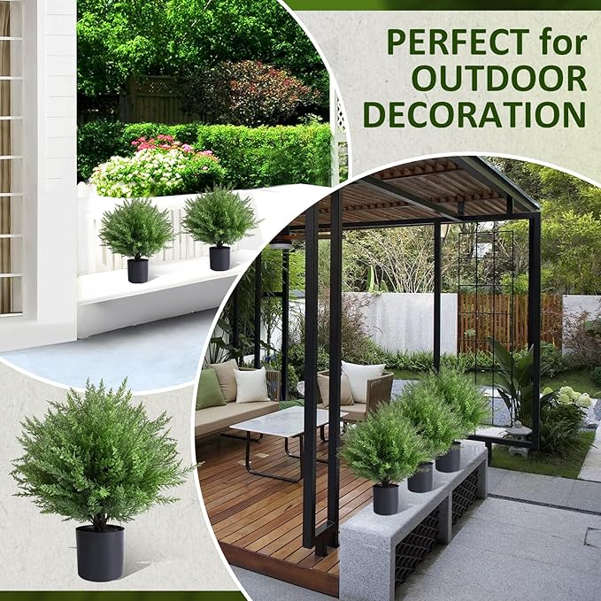 Artificial Topiary Bushes for Outdoors with Spike, Christmas Tree, UV Resistant Faux Plants for Indoor Outdoor Fall Winter Decor (Heart Crpress Topiary with Pot-2 Pack)
