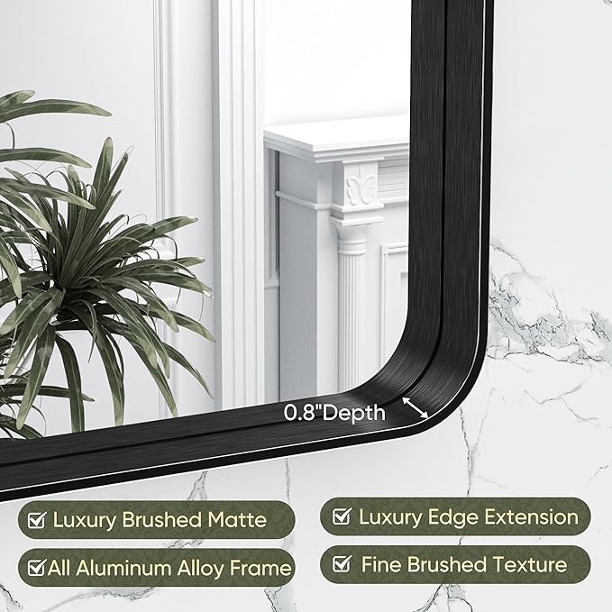 Suidia Bathroom Mirror, 30" x 40" Wall Mirror Metal Framed, Bathroom Vanity Mirror for Living Room Bedroom Bathroom Entryway, Black, Rounded Corner Style