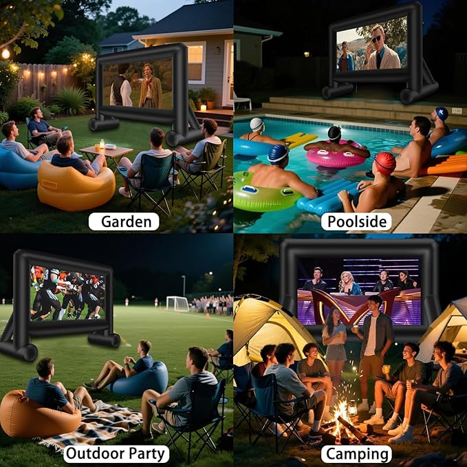 14 Feet Indoor and Outdoor Inflatable Blow up Mega Movie Projector Screen with Carry Bag for Front and Rear Projection