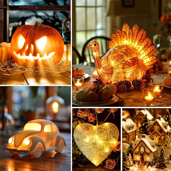 Brightown Accessory Cord with 2 LED Light Bulbs - UL Listed 5 Feet Christmas Village Cords, Rotary Switch, Fused Plug for Crafts, Halloween Pumpkin, Holiday Ornaments, White Cord, Warm White, 2 Pack