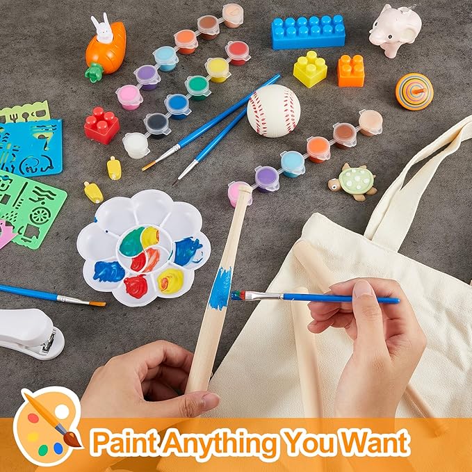 Fulmoon 48 Set Acrylic Paint Kits for Kids Adults Washable Mini Painting Kit Arts Crafts Party Favors Filled Strips Brushes Palettes Bulk for Classroom Home Kit Supplies (Vivid Color)