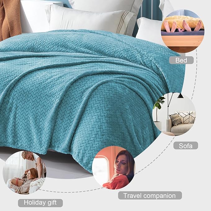 Exclusivo Mezcla Fleece Throw Blanket for Couch, 50x70 Inches Soft Cozy Jacquard Flannel Blankets, Lightweight Fuzzy Plush Warm Throws for Winter, Slate Blue