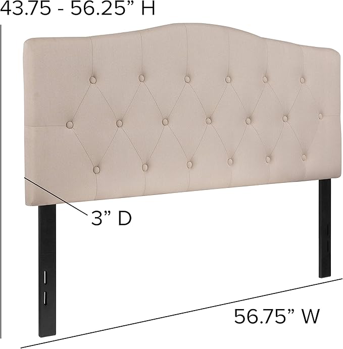 Flash Furniture Cambridge Button Tufted and Diamond Stitched Upholstered Full Size Headboard in Beige Fabric
