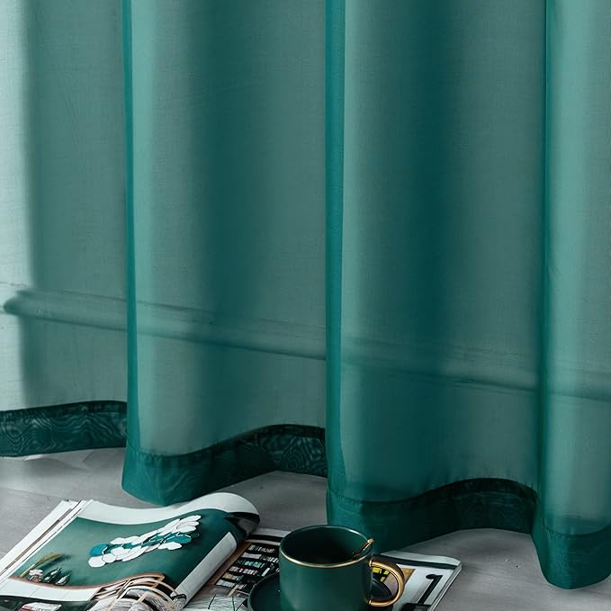 DUALIFE Hunter Green Curtains 108 Inches Long for Living Room 2 Panels Grommet Window Semi Sheer Extra Long Curtains for High Ceiling Bedroom Party Parties Backdrop 9 FT Floor Length Forest Green