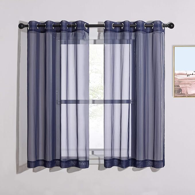 NICETOWN Sheer Window Curtains 45" - Ring Top Transparent Gauzy Voile Room Window Coverings Panels for Loft, Kitchen, Kids Room (54 Inch W, Dark Blue, 2 Panels)