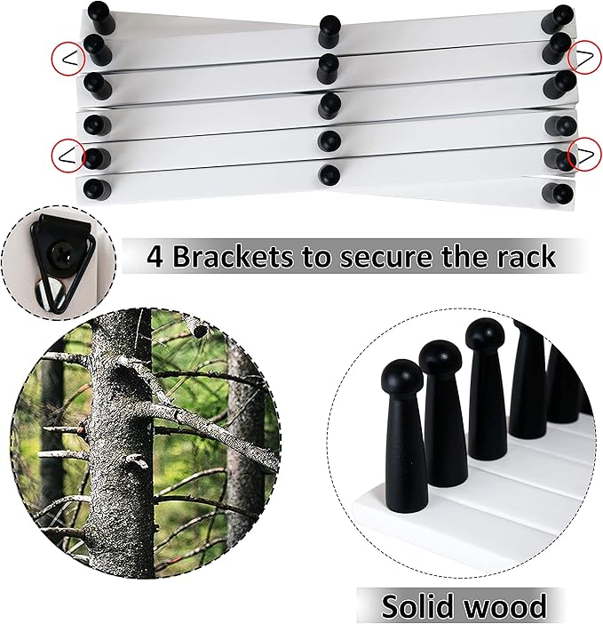 WEBI Accordion Wall Hanger,Expandable Wooden Hat Rack for Wall Mounted Coat Rack,Accordion Hat Hooks Holder for Baseball Caps,17 Peg Hooks,Black on White